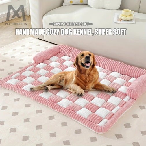 Coussin Matelassé en Peluche pour Chien - Motif Damier Vert Pomme