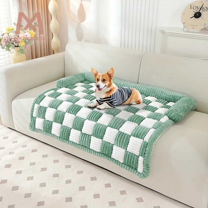 Coussin Matelassé en Peluche pour Chien - Motif Damier Vert Pomme